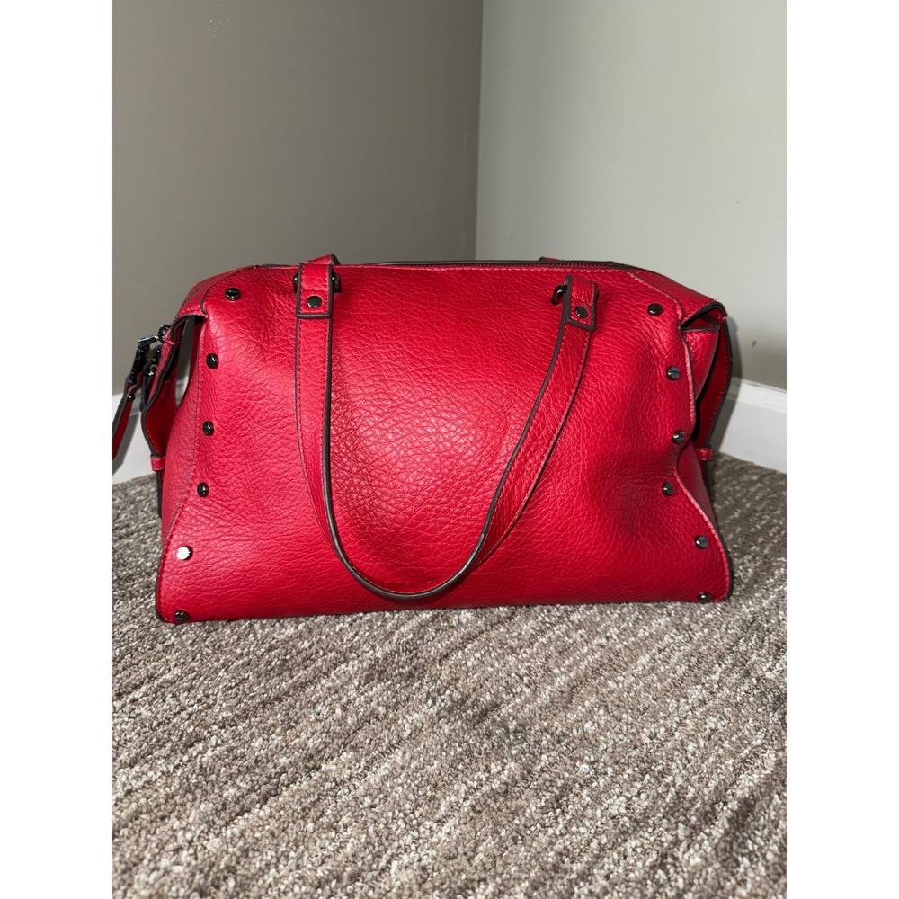 INC International Concepts Pebbled Satchel Red Studded Crossbody Bag NWOT Edgy